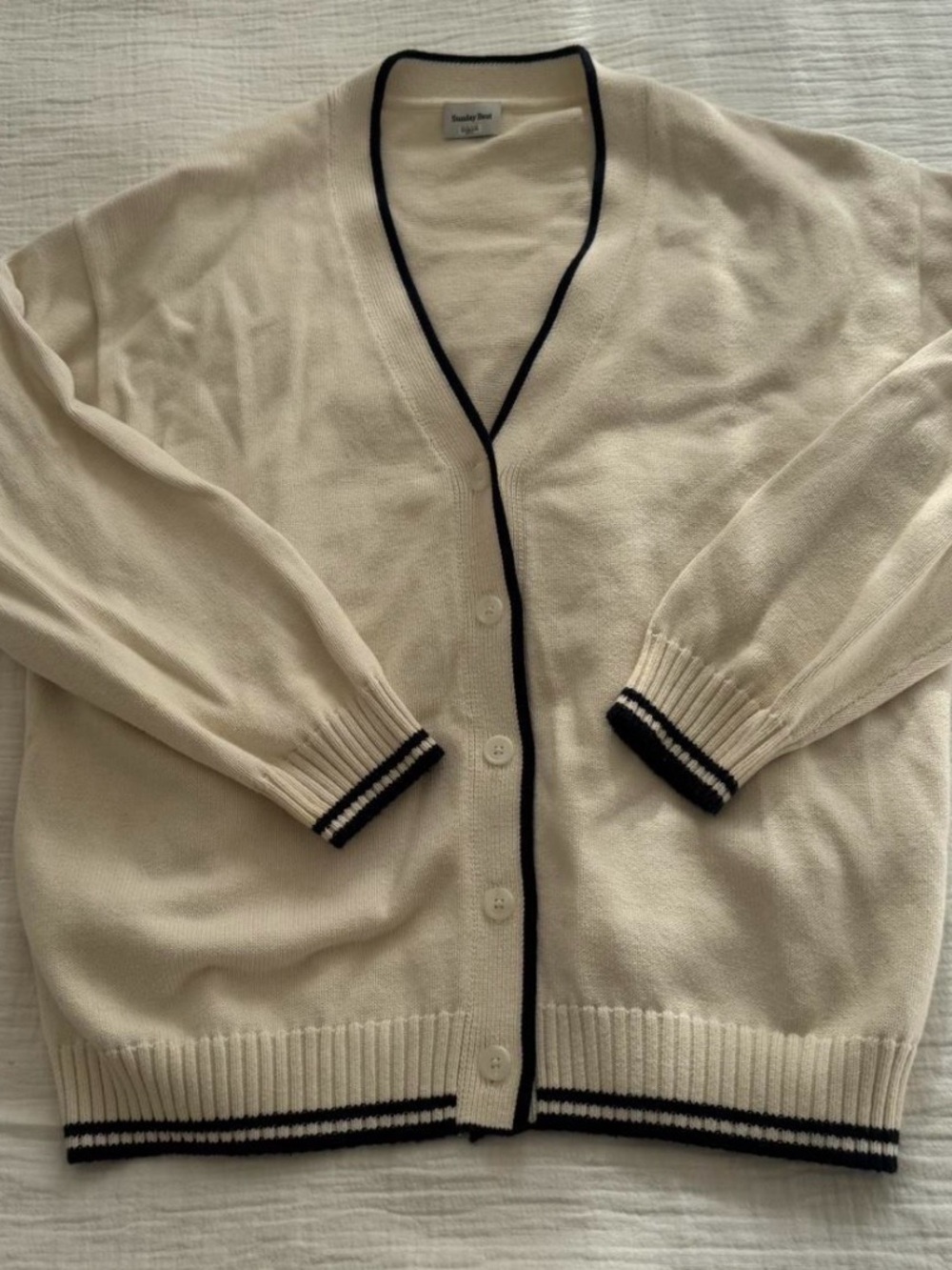 Aritzia Classic Ivory Cardigan with Black Trim